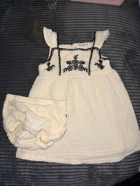 Cream Embroidered Baby Dress with Matching Bloomers - Rabbit & Bear